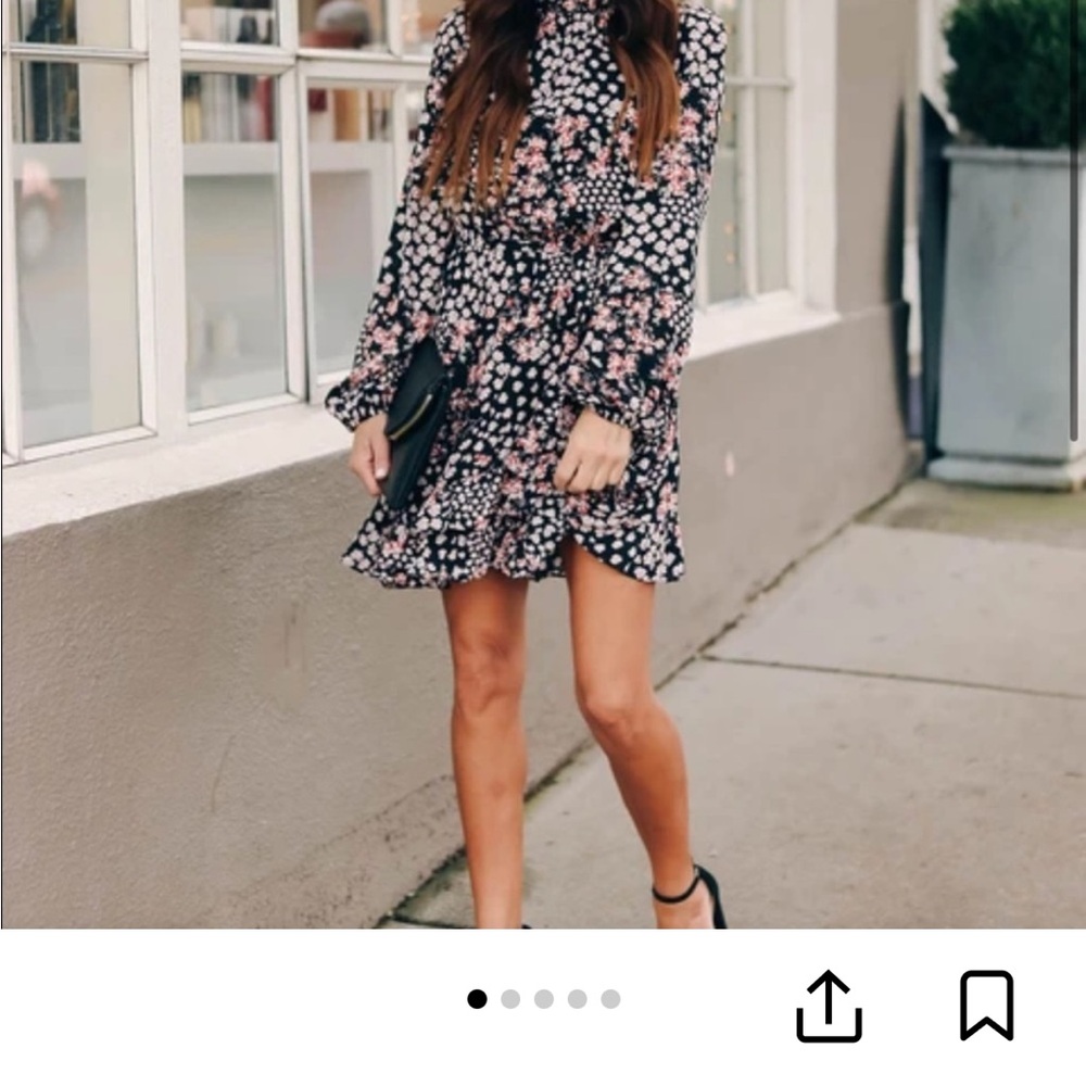 Floral Black and Pink Mini Dress